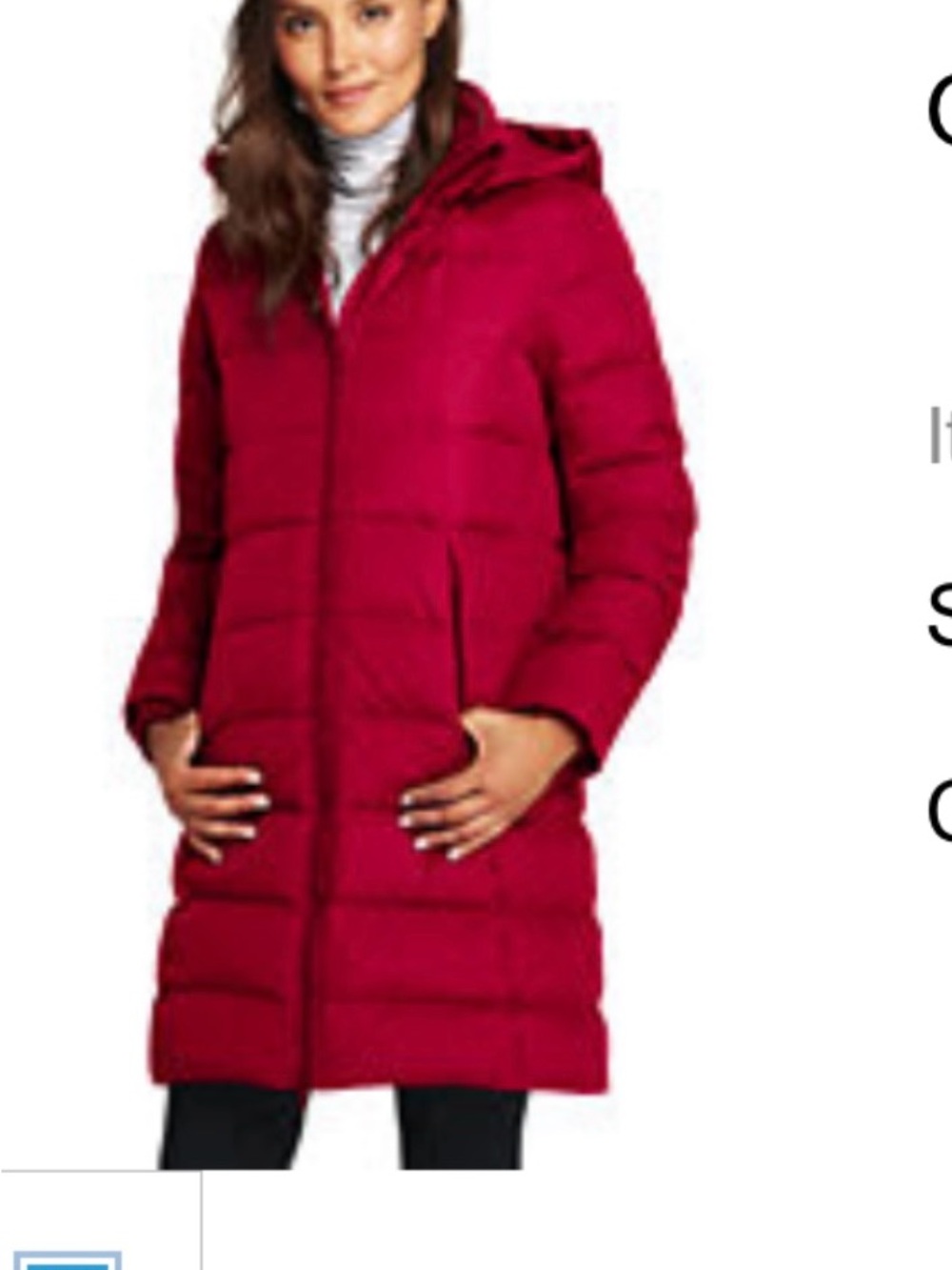 Lands' End Women's Red Hooded Long Puffer Coat